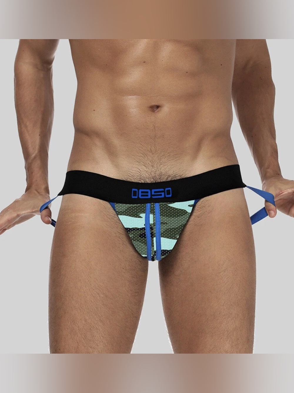 ZONBAILON Men's Perspective Sexy Thong Mesh Low Waist Camouflage Jock Size Small